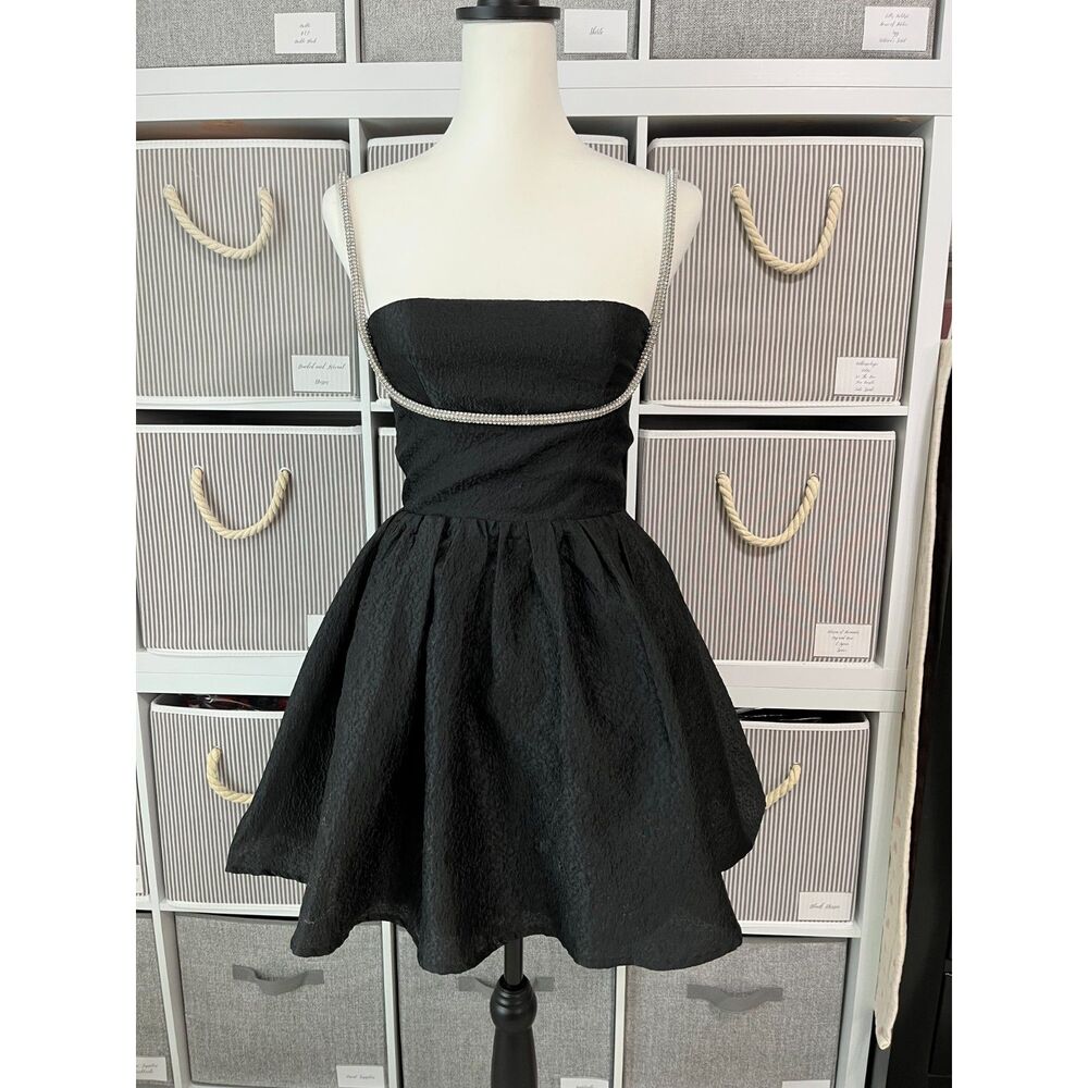 Showpo Black Mini Dress with Diamante Straps Size AU 6 / US 2 (XS) - Picture 2 of 9
